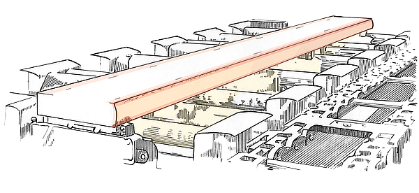 Eine Bramme auf dem Weg zur Weiterverarbeitung