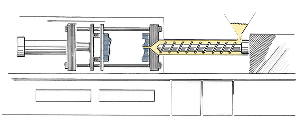 Schematische Zeichnung einer Spritzgießmaschine